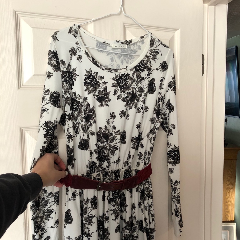 White patterned long sleeve dress